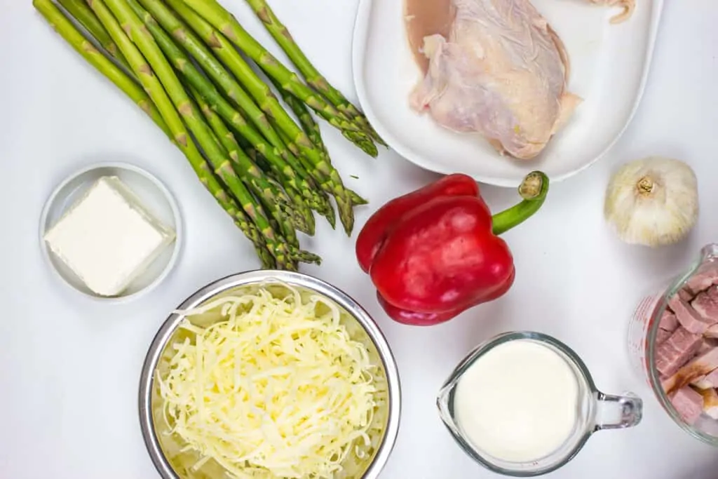ingredients to make chicken, ham & asparagus casserole