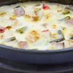 a closeup shot of Chicken, Ham & Asparagus Casserole