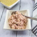 keto ham salad in a bowl with crackers to the side