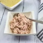 keto ham salad in a bowl with crackers to the side