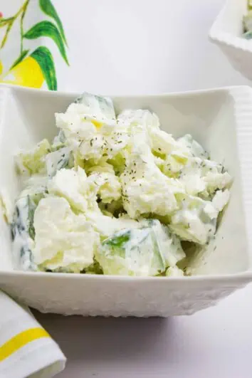 keto cucumber and feta salad served in individual dishes