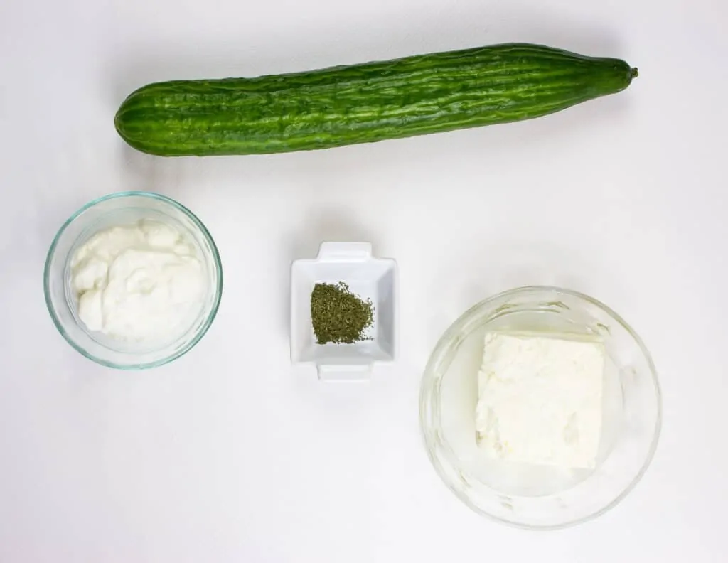cucumber, feta, dill and sour cream - ingredients to make Cucumber & Feta salad