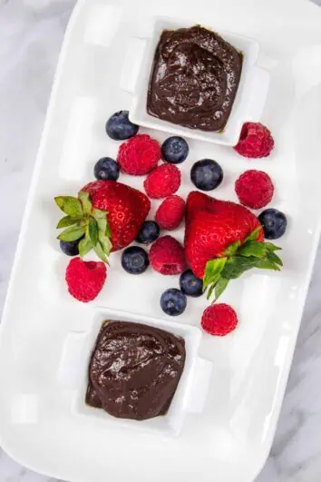 keto chocolate sauce with berries for dipping