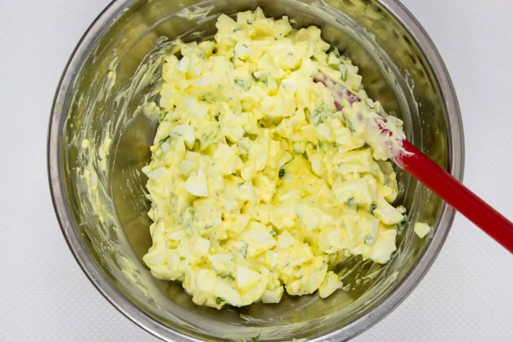 the best keto egg salad recipe well-mixed in a bowl