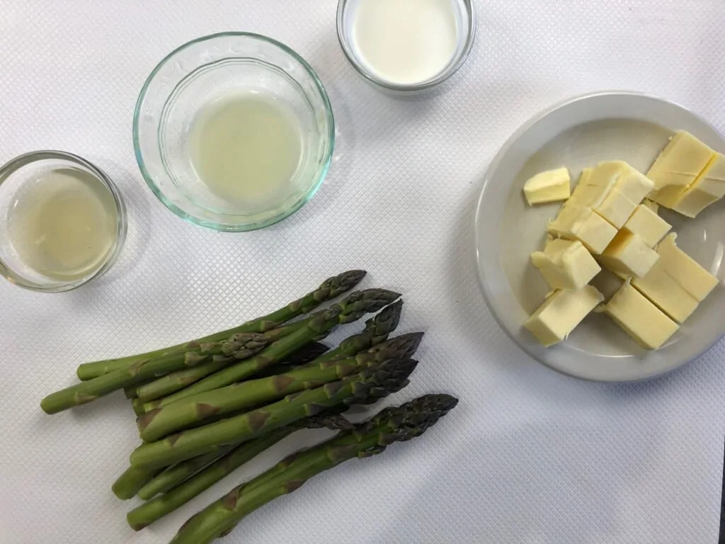 asparagus, butter, lemon juice, cream, and chicken broth