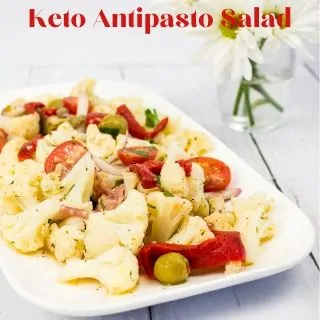 keto antipasto salad on a rectangular platter