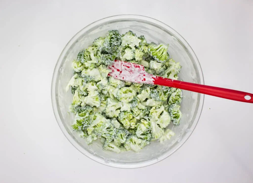 mix the dressing with the broccoli in a large bowl