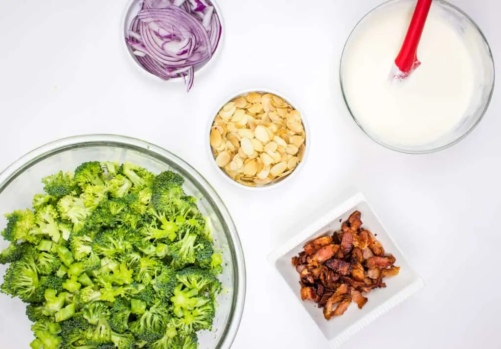 keto broccoli salad ingredients prepped