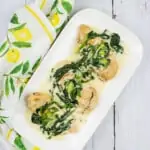 instant pot keto chicken florentine on a rectangular platter