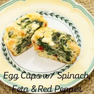 Egg Cups with Spinach, feta and red bell pepper on a plate