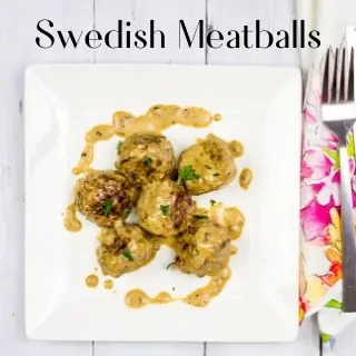 keto swedish meatballs on a white square plate