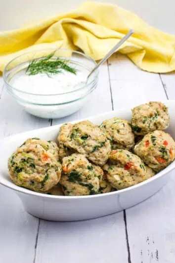 keto greek meatballs in a serving bowl