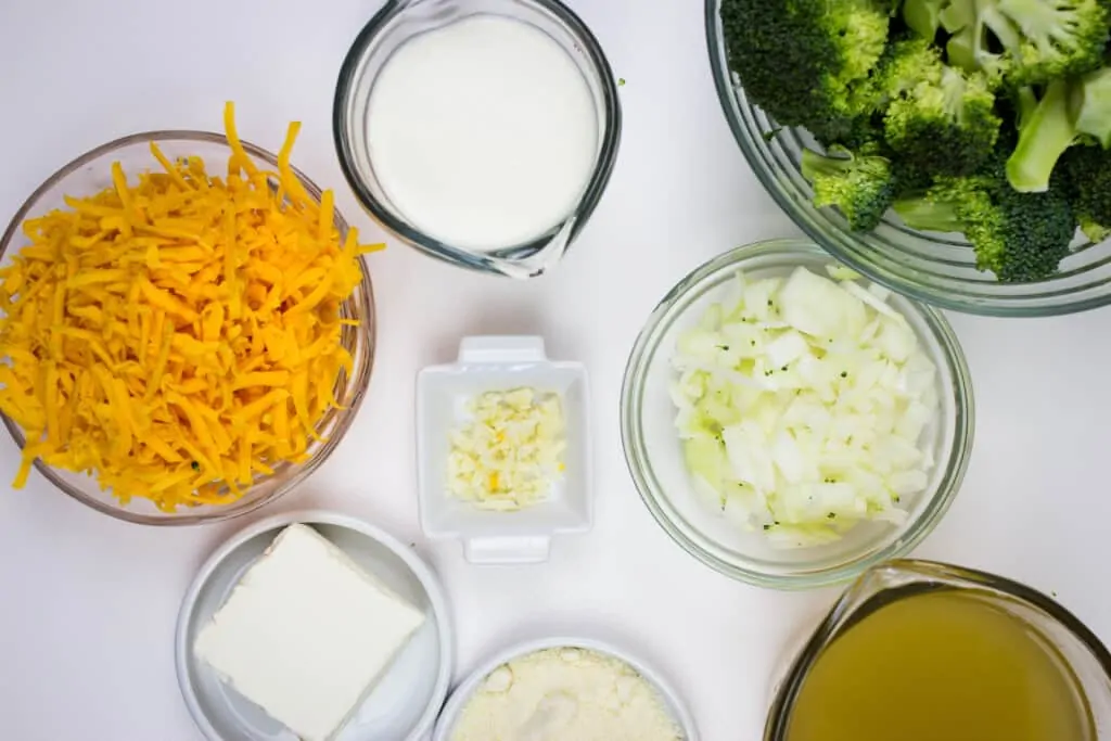 prepped ingredients to make keto broccoli cheese soup