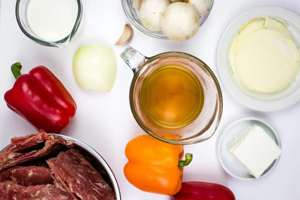 ingredients to make keto philly cheesesteak stuffed peppers