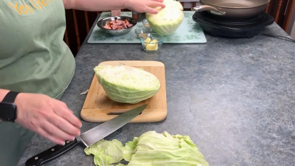 Use about half a head of cabbage for this cabbage and sausage recipe