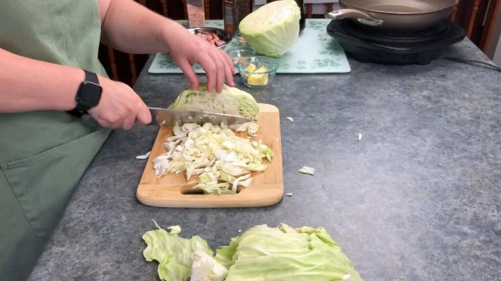 chop the cabbage into small squares