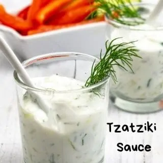 tzatziki sauce in small glasses with veggies