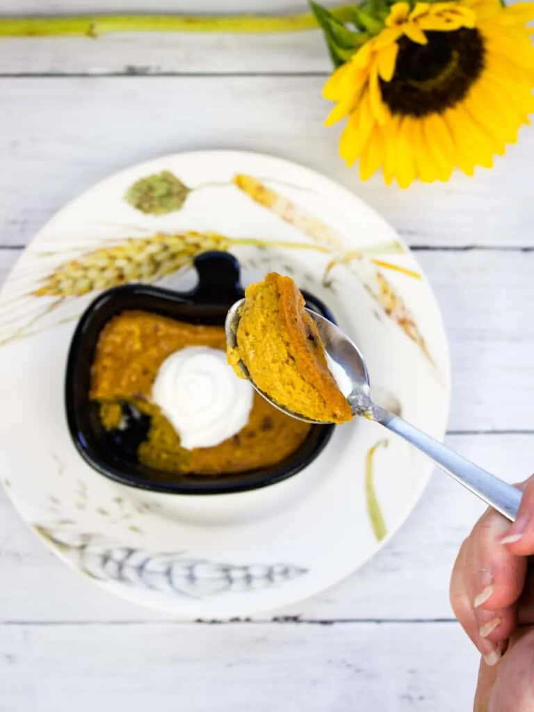 keto pumpkin custard on a spoon