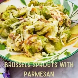 Brussels sprouts with parmesan in a serving bowl