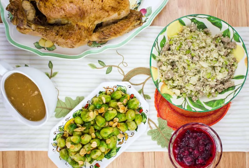 cranberry sauce, turkey, gravy and more in a keto thanksgiving feast