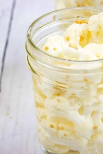 keto pickled cauliflower in glass jars