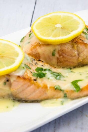 Keto Salmon Lemon Herb Butter Sauce on a serving plate