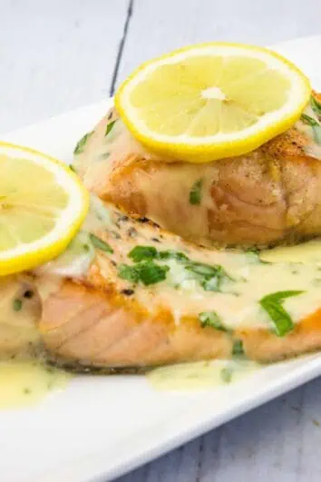 Keto Salmon Lemon Herb Butter Sauce on a serving plate