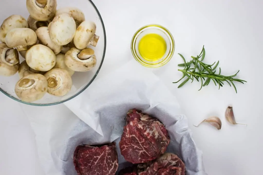 ingredients to make keto beef tenderloin steaks with mushrooms