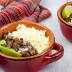 keto beef barbacoa and cauliflower rice in a bowl