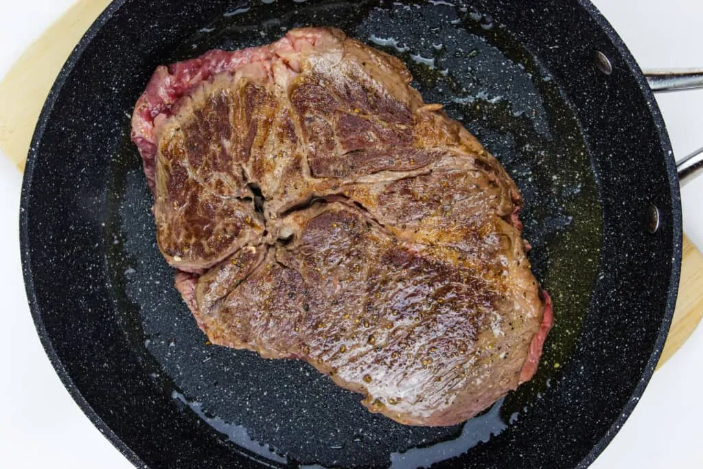 searing the beef for this keto beef recipe