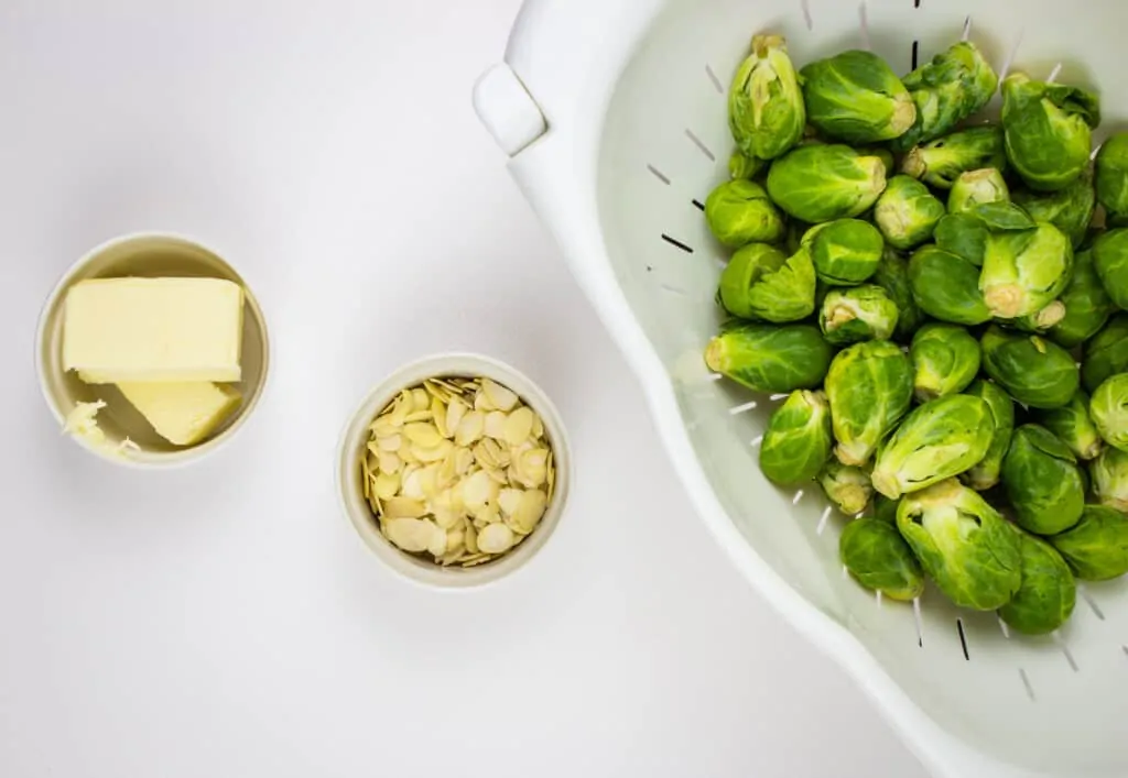 ingredients to make keto brussels sprouts with brown butter and almonds