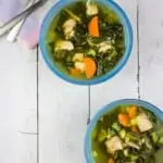 keto leftover turkey soup in bowls with spoons
