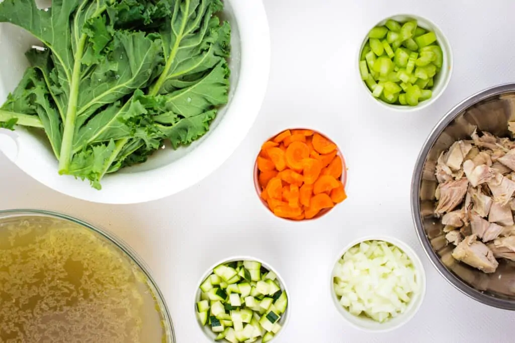 prepped ingredients to make keto vegetable turkey soup