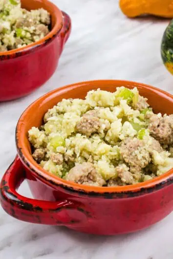 two small bowls filled with keto stuffing