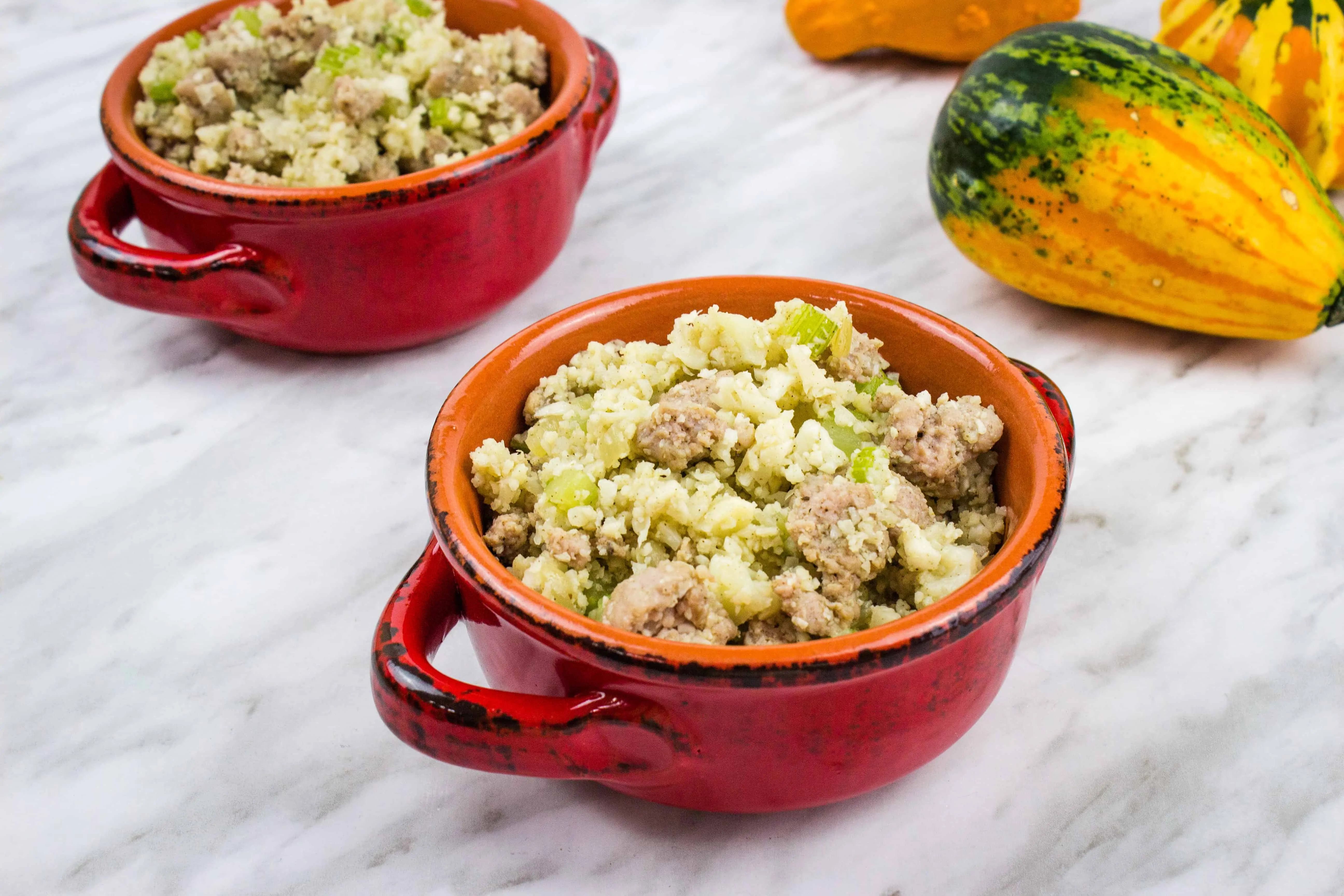 two small bowls filled with keto stuffing
