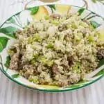 keto stuffing with sausage in a serving bowl