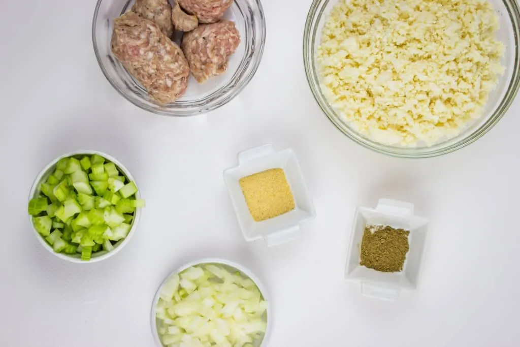 keto stuffing ingredients prepped in small dishes