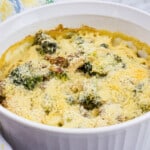 Keto turkey broccoli casserole on a ramekin.