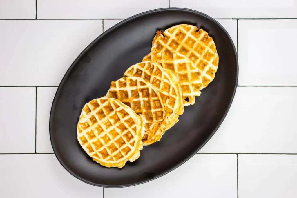 keto chaffle recipe on a black oval plate