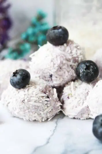 blueberry keto fat bombs on a platter