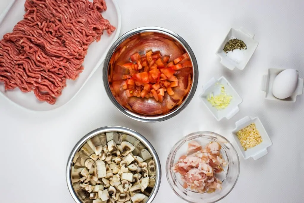 prepped ingredients to make hte best keto meatloaf recipe