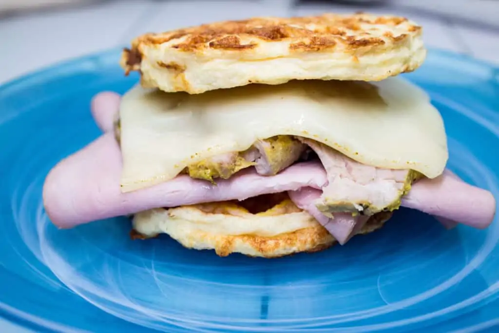 melt the cheese under the broiler and serve your keto cuban chaffle sandwich