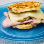 Keto cuban chaffle sandwich on a blue plate