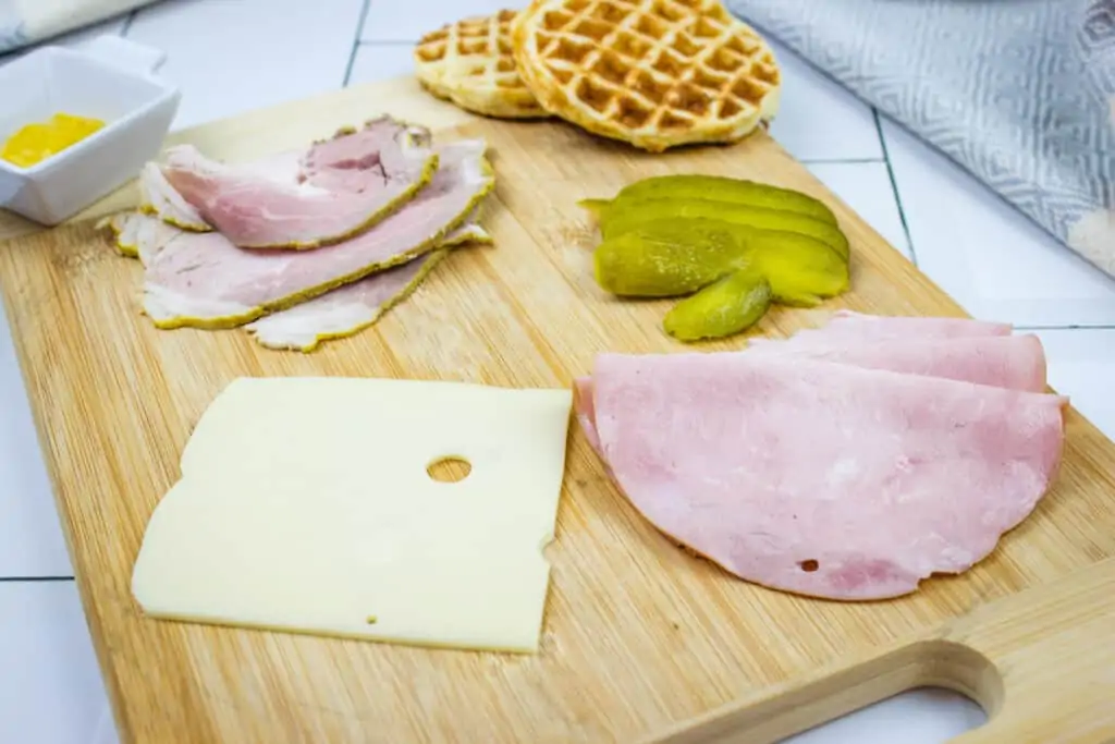 ingredients to make keto cubano chaffle sandwich