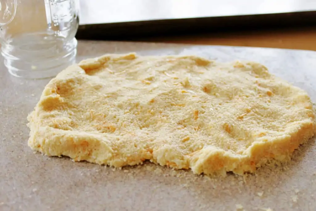 pressed out biscuit dough ready for cutting