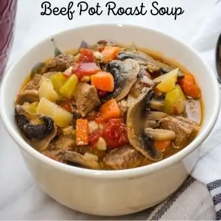 beef pot roast soup in a bowl