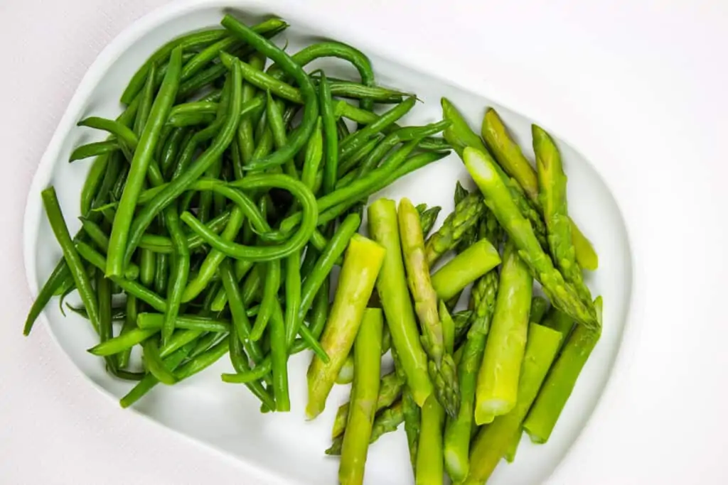 Blanched green beans and asparagus.