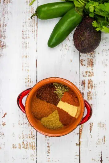 keto chili spice mix on a table with veggies in the background