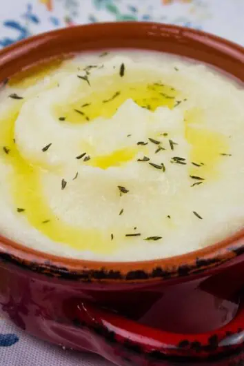 Mashed turnips in a serving dish.