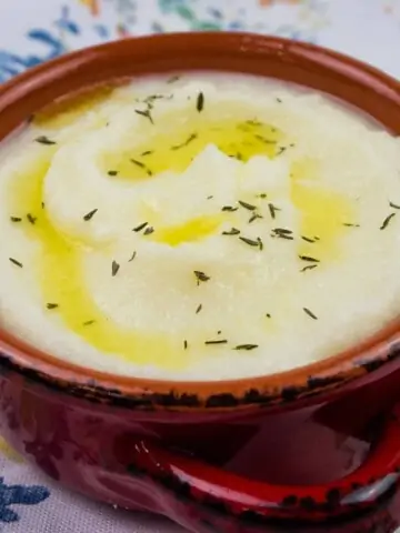 Mashed turnips in a serving dish.